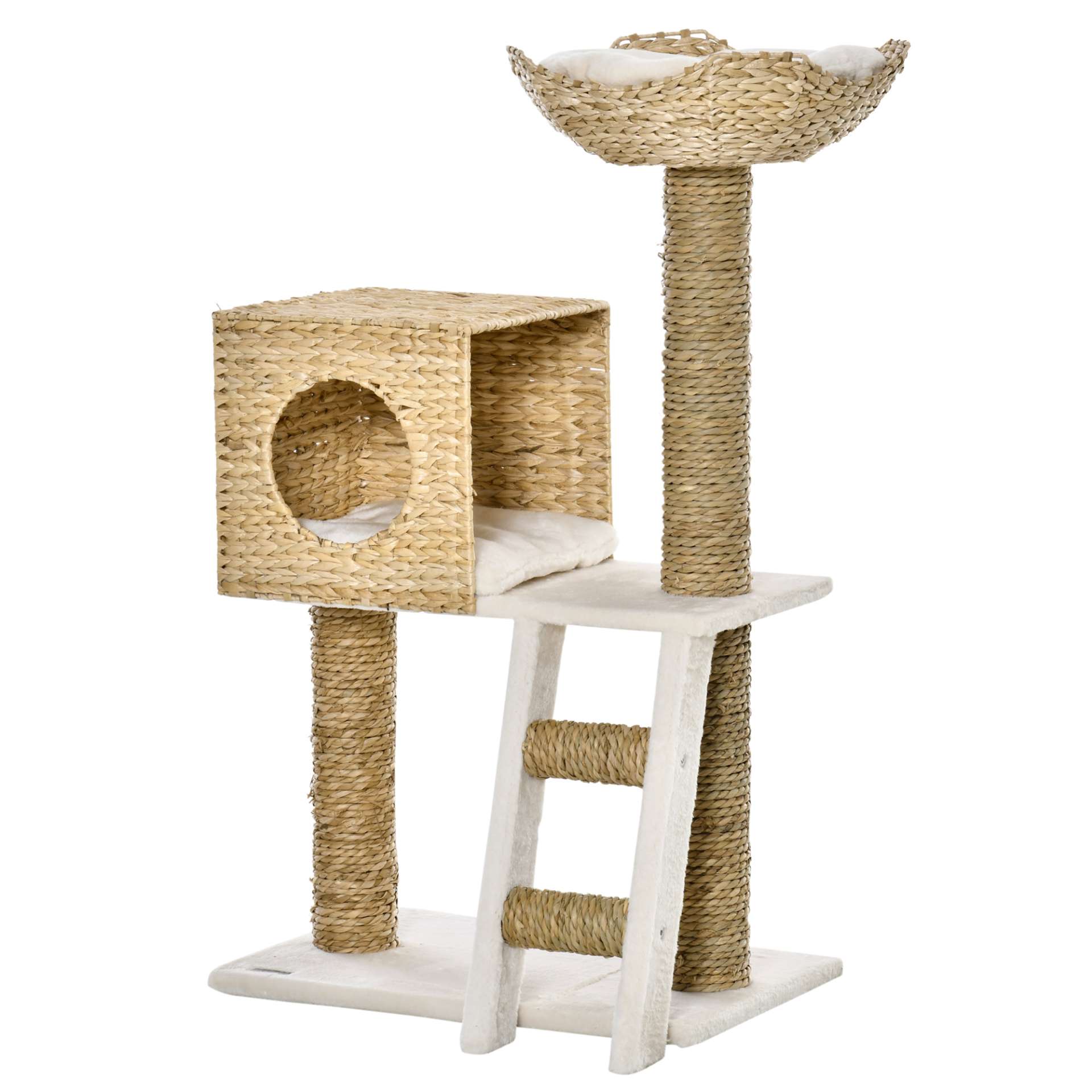 Arbre à chat arbre à grimper griffoir pour chat hauteur 100,5 cm avec coussins et échelle centre d'activités poteaux en quenouille