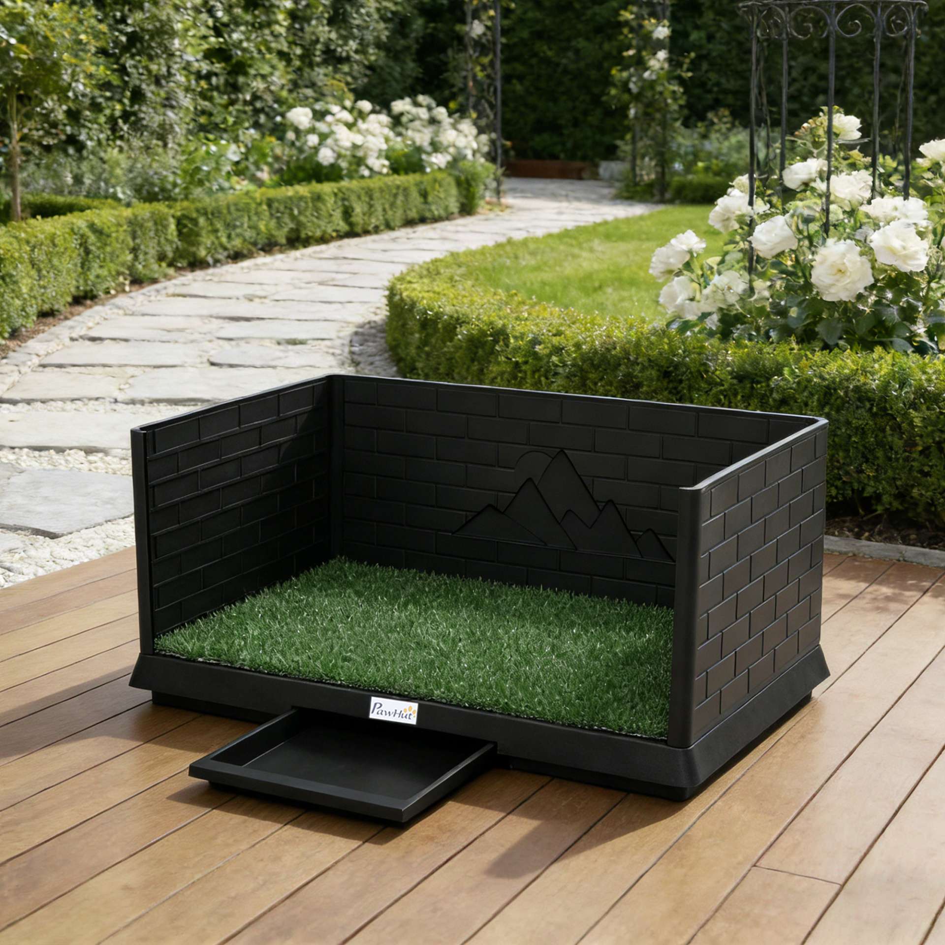 Toilette pour Chien avec Gazon Artificiel, Parois Hautes et Plateau Coulissant, Système de Drainage, 75x51x36,5cm, Noir - immagine 2