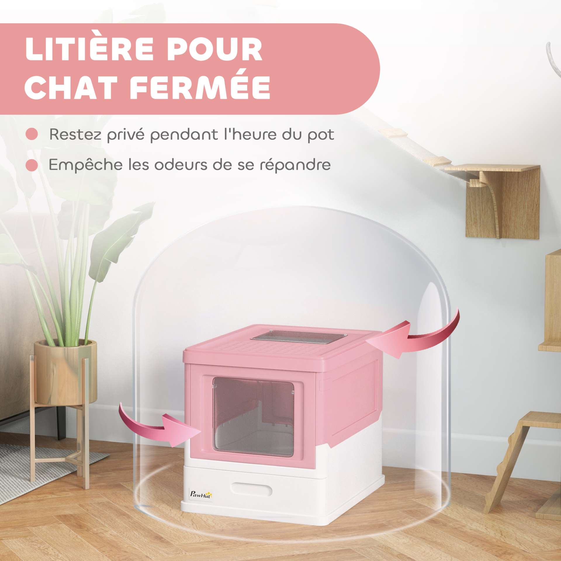 Maison de toilette pour chat pliable double porte battante et supérieure pelle fourni 47,5 x 35,5 x 36,7 cm rose - immagine 6