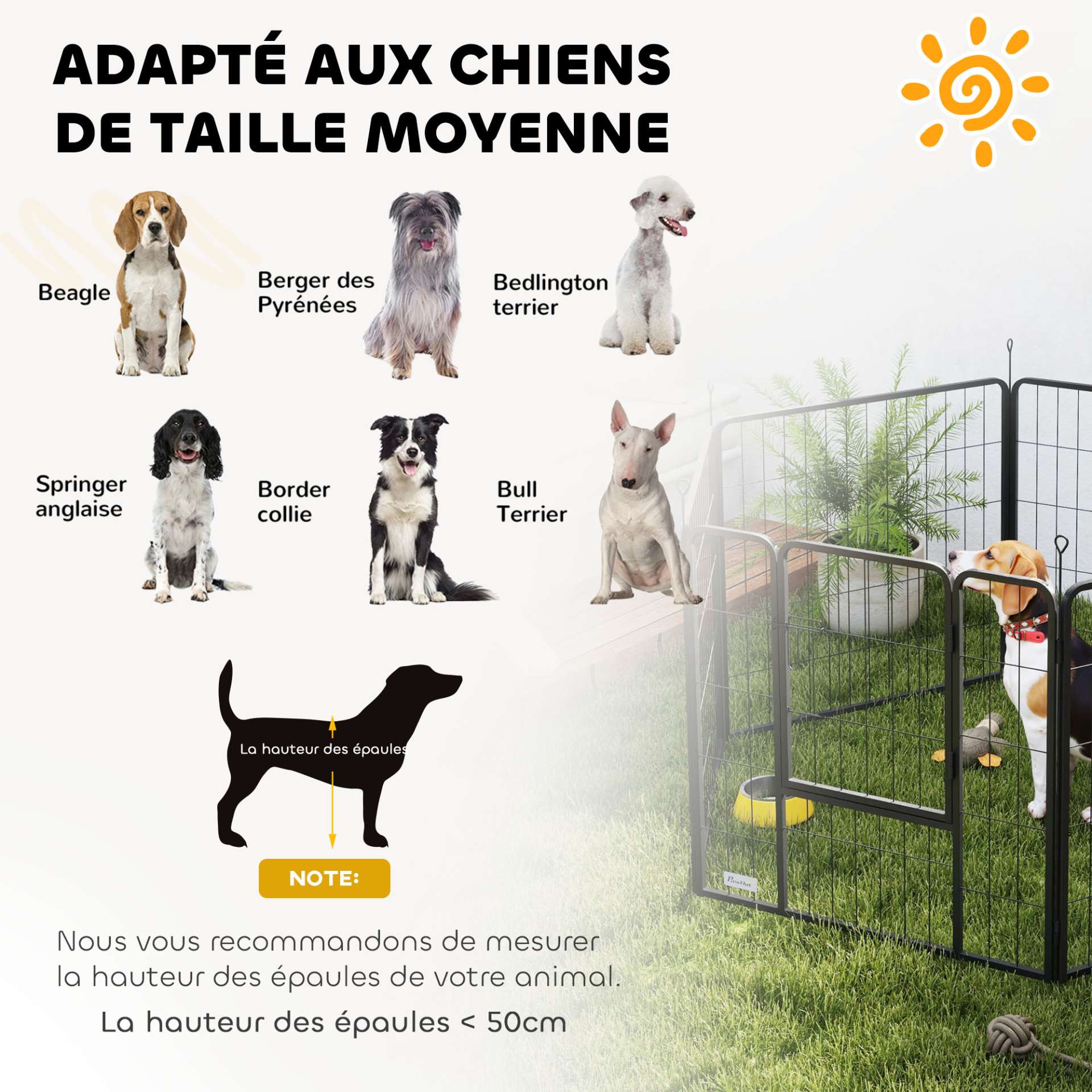 Parc pour chien, enclos chien 6 panneaux modulable et pliable, portable en acier avec porte 80 x 80 gris - immagine 7