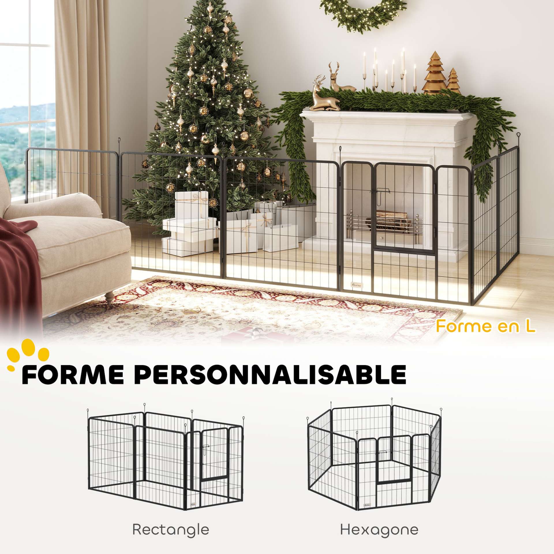 Parc pour chien, enclos chien 6 panneaux modulable et pliable, portable en acier avec porte 80 x 80 gris - immagine 4