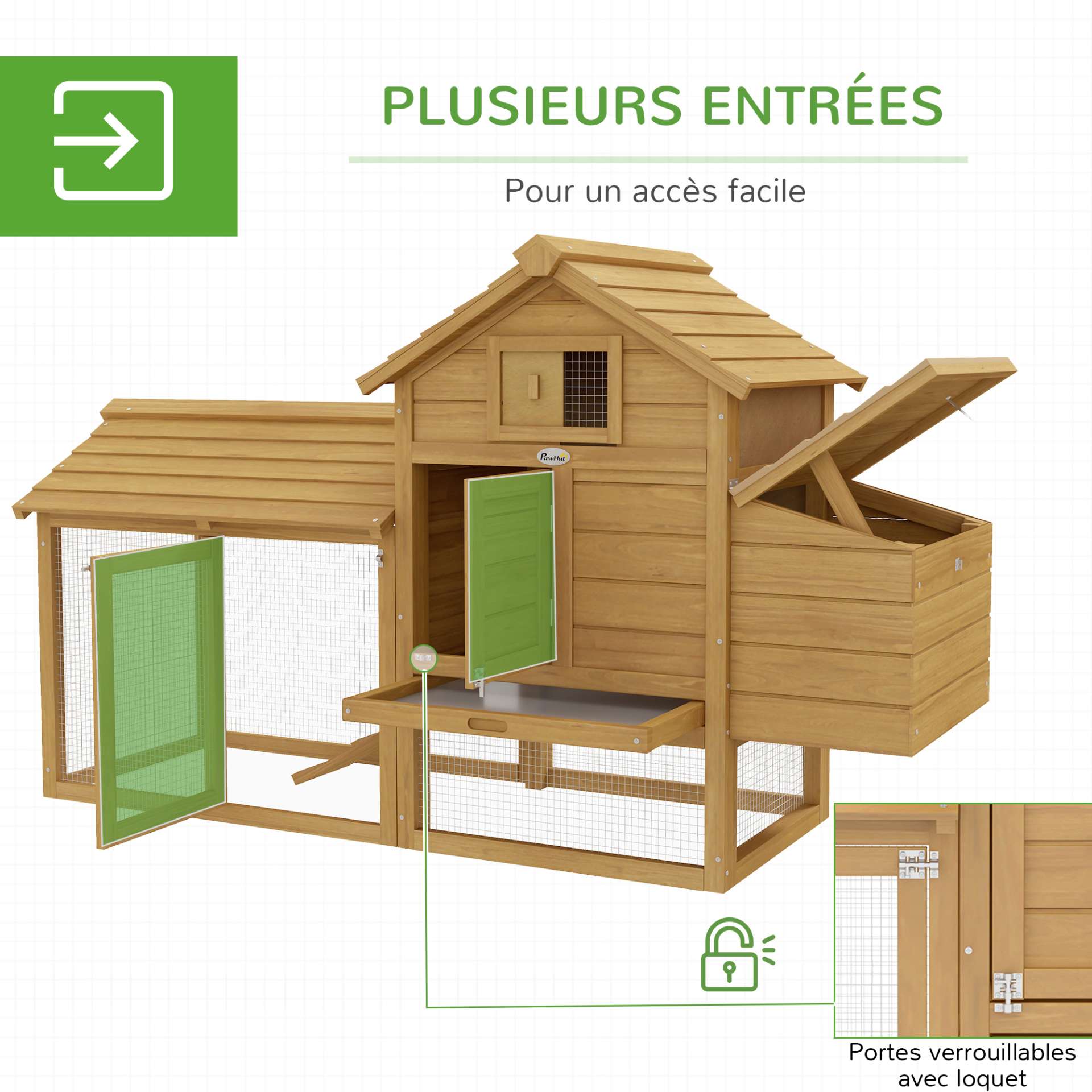 Petit poulailler cottage cage à poules sur pied dim. 151L x 54l x 87H cm multi-équipement bois massif de sapin - immagine 5