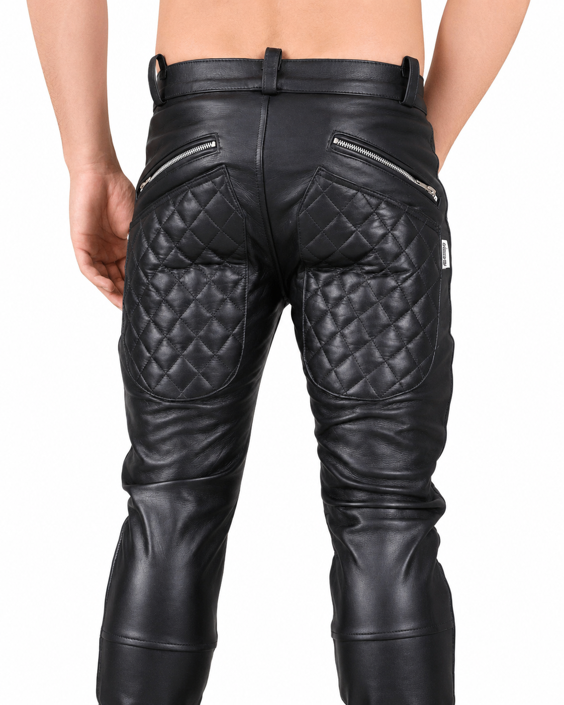 Men’s Leather Padded Front Zipper Fetish Pants - immagine 4
