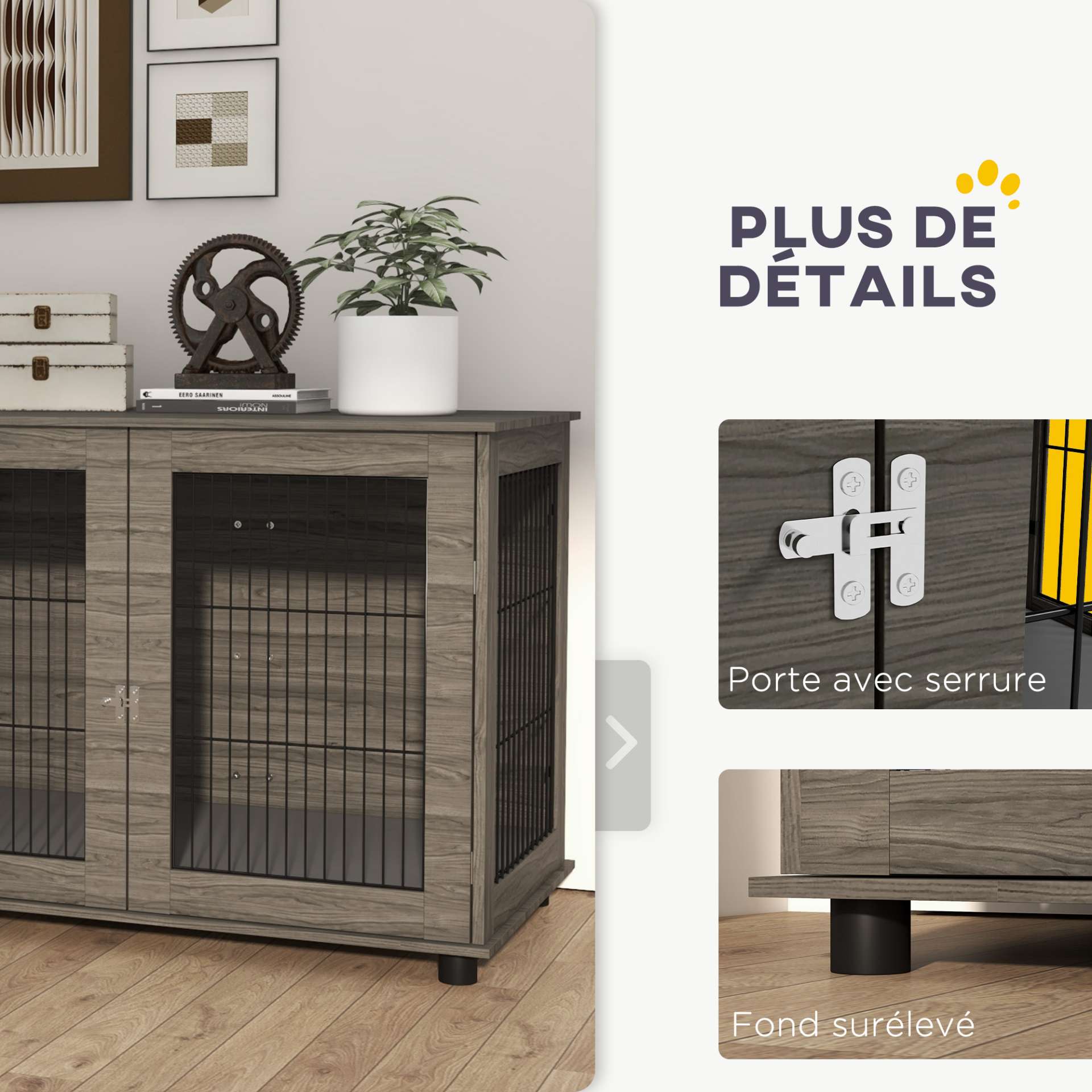 Cage pour chien 2 en 1 table d'appoint avec coussin en peluche déhoussable porte verrouillable 100 x 60 x 73,5 cm gris - immagine 6