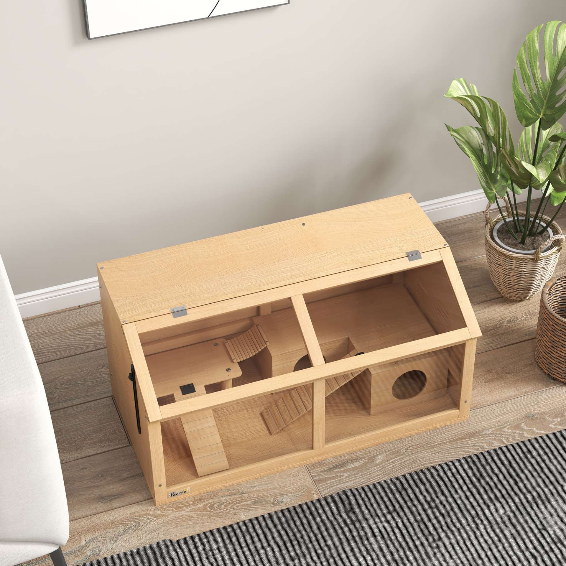 Cage hamster en bois habitat grand pour rongeur ventilation couvercle ouvrant et accessoires 85x45x44cm bois naturel - immagine 7