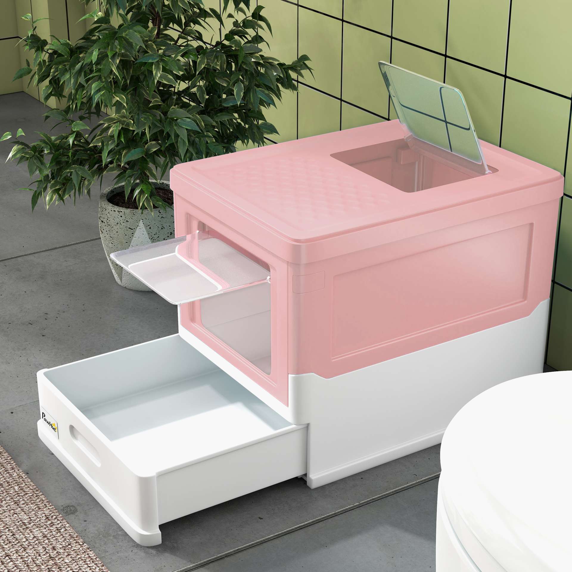 Maison de toilette pour chat pliable double porte battante et supérieure pelle fourni 47,5 x 35,5 x 36,7 cm rose - immagine 8