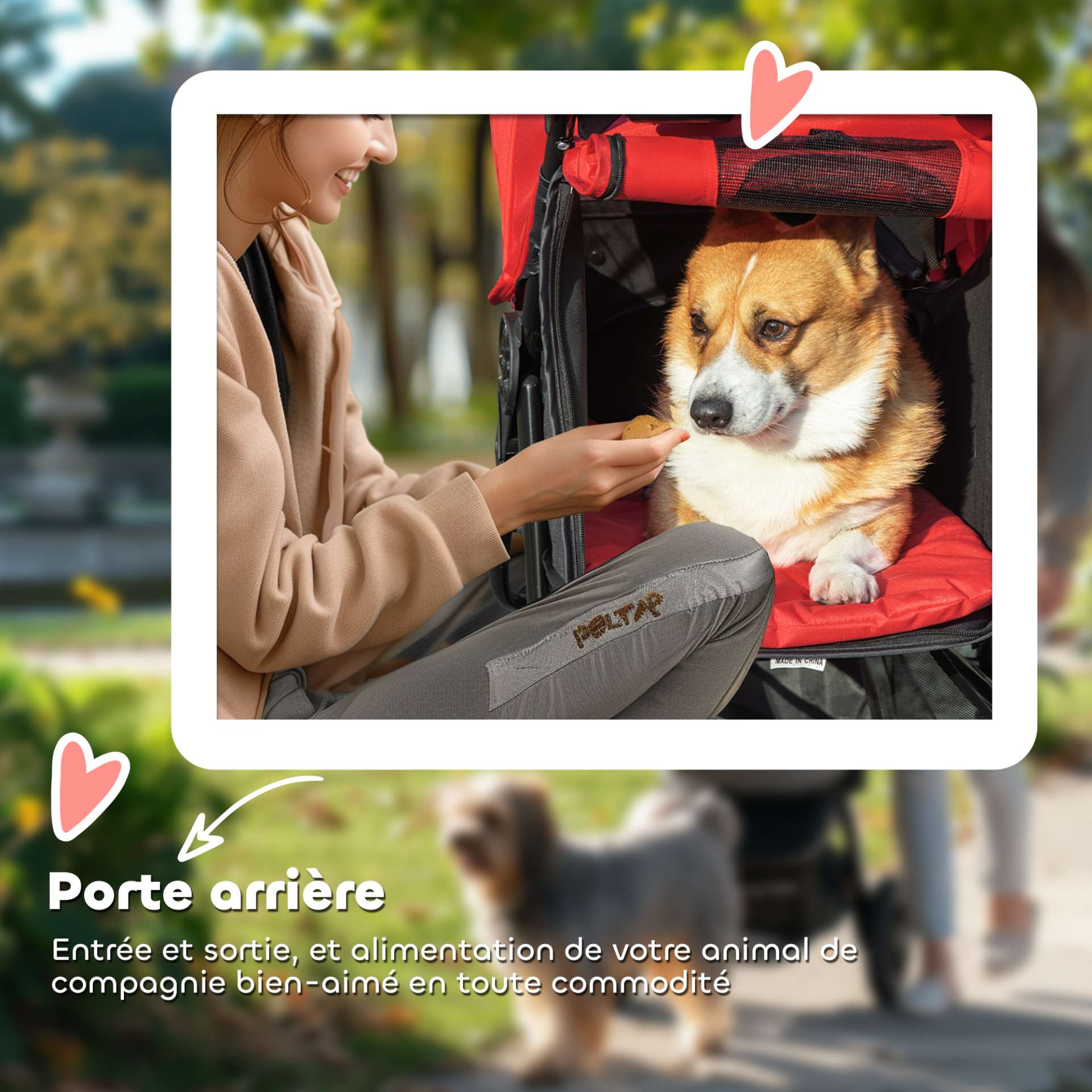 Poussette pour chien chariot pliable 3 roues tout-terrain EVA 12" auvent ajustable 2 laisses 109,5x57,5x106,5cm rouge - immagine 8