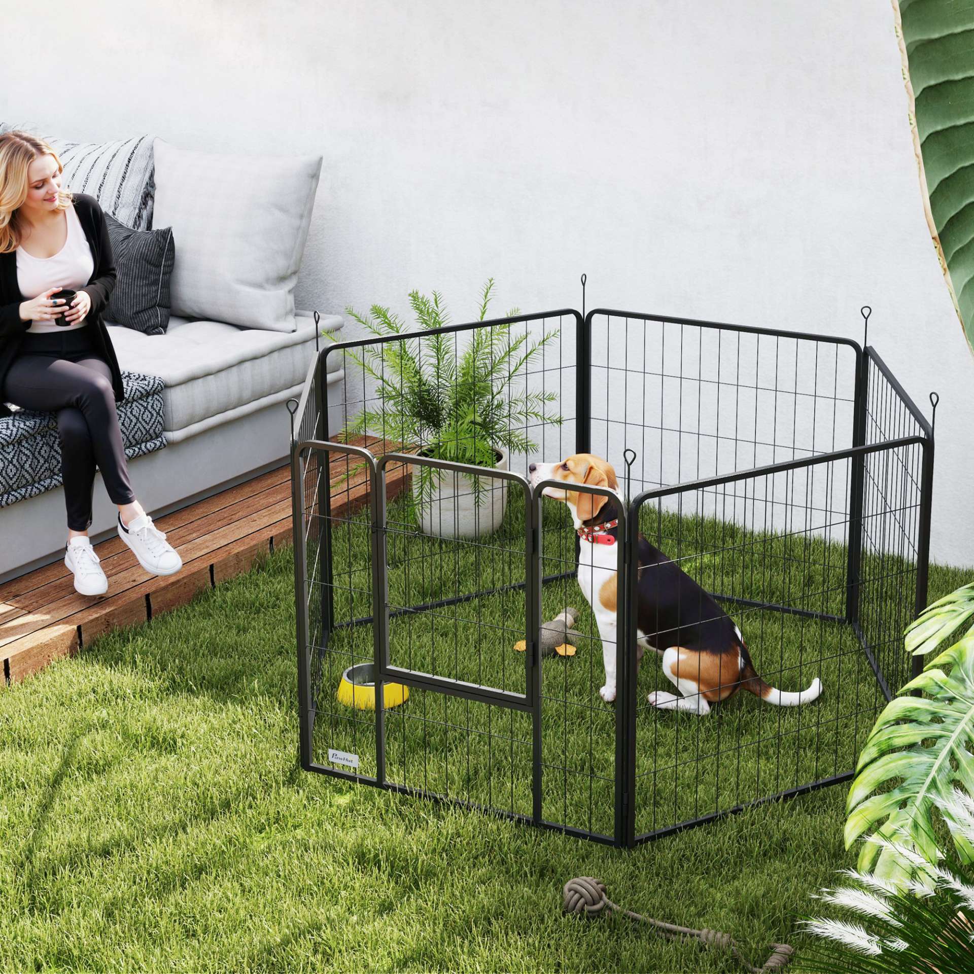 Parc pour chien, enclos chien 6 panneaux modulable et pliable, portable en acier avec porte 80 x 80 gris - immagine 2