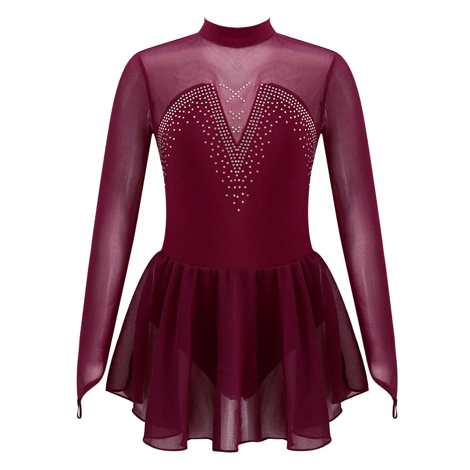 Girls' Long Sleeve Ballet Dress with Rhinestone Mesh and Tulle Skirt - immagine 30