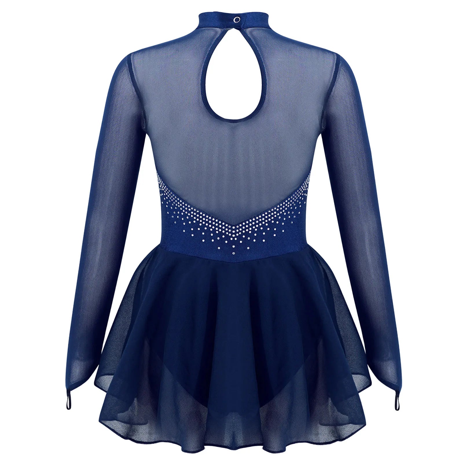 Girls' Long Sleeve Ballet Dress with Rhinestone Mesh and Tulle Skirt - immagine 3
