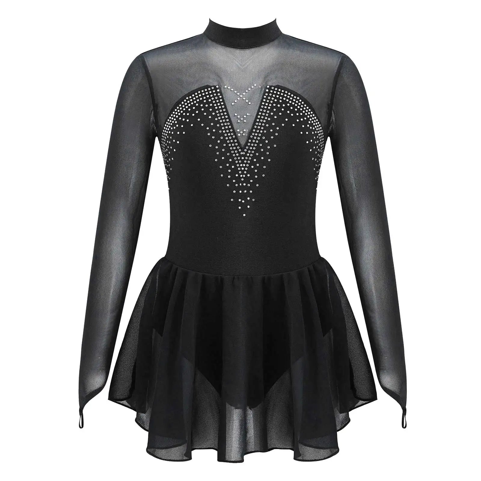 Girls' Long Sleeve Ballet Dress with Rhinestone Mesh and Tulle Skirt - immagine 68