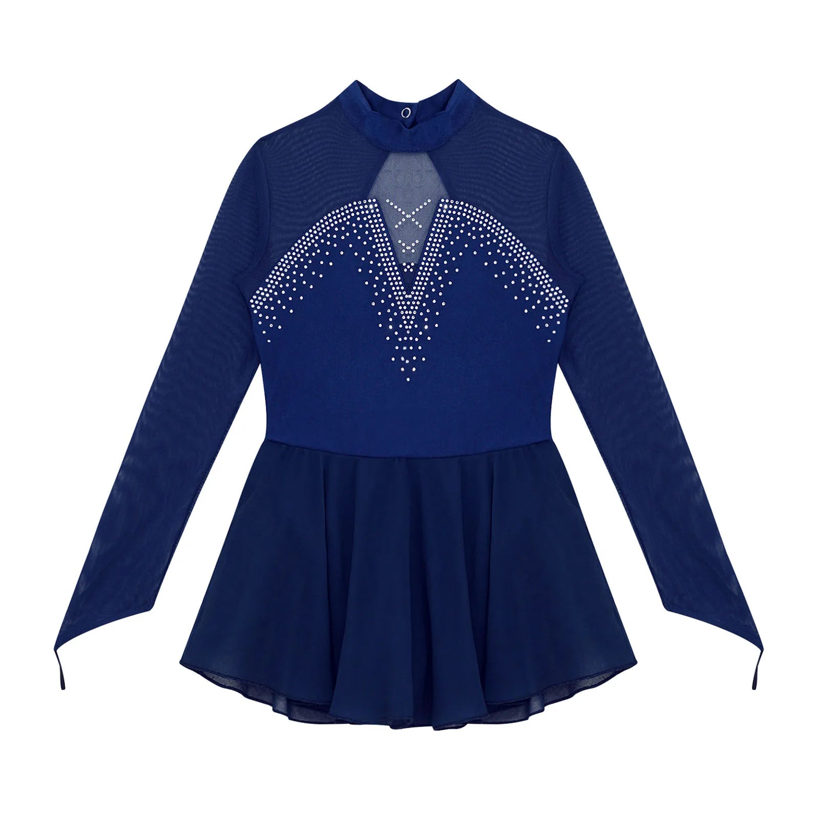 Girls' Long Sleeve Ballet Dress with Rhinestone Mesh and Tulle Skirt - immagine 4