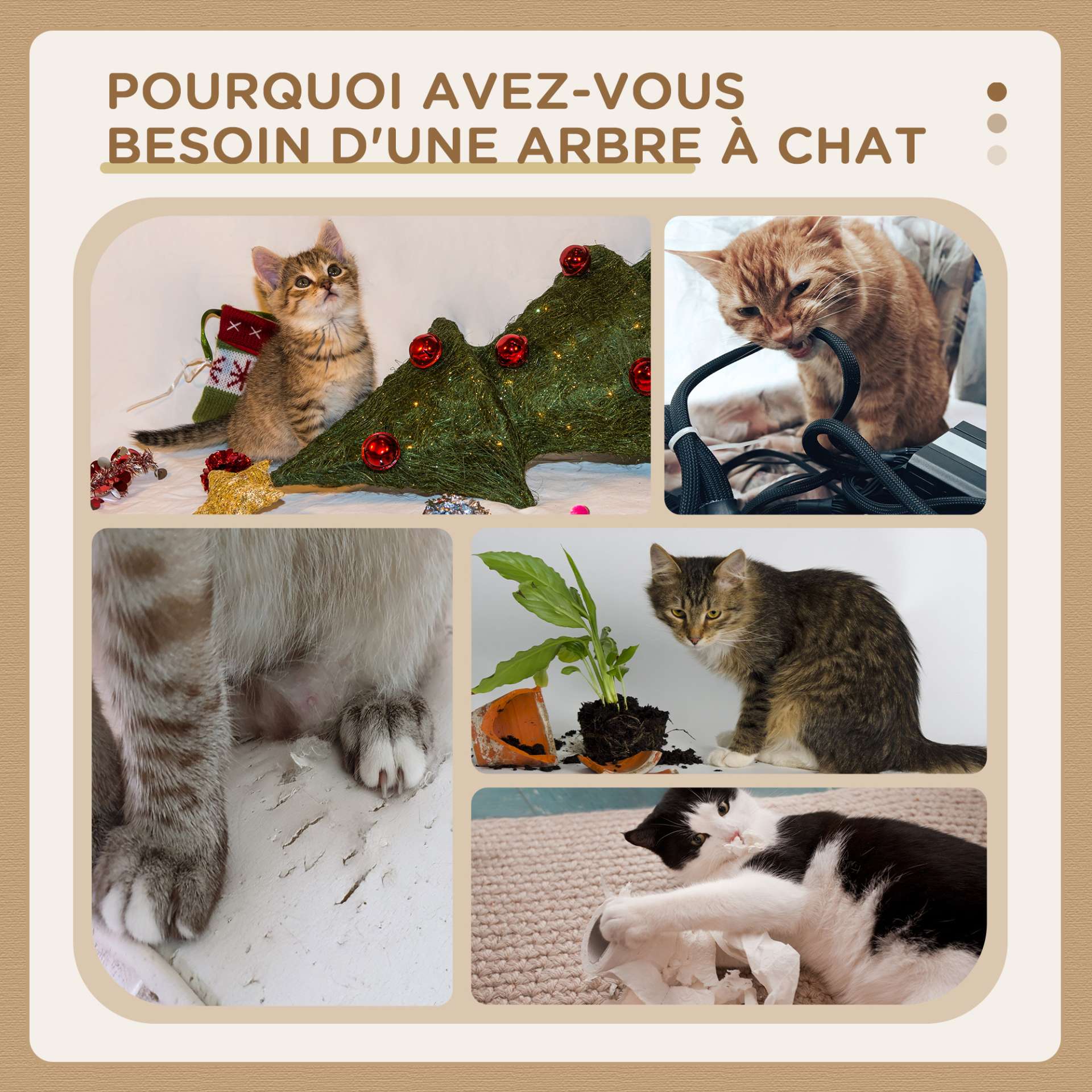 Arbre à chat avec griffoir centre d'activités 2 plateformes coussin crème - immagine 7