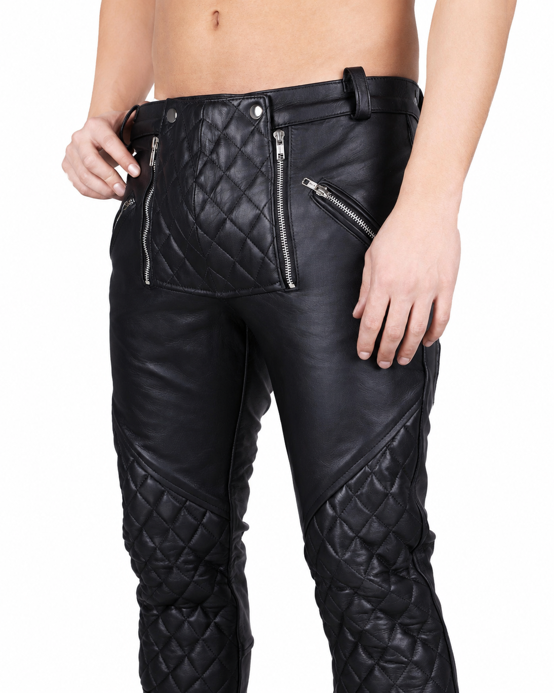 Men’s Leather Padded Front Zipper Fetish Pants - immagine 2