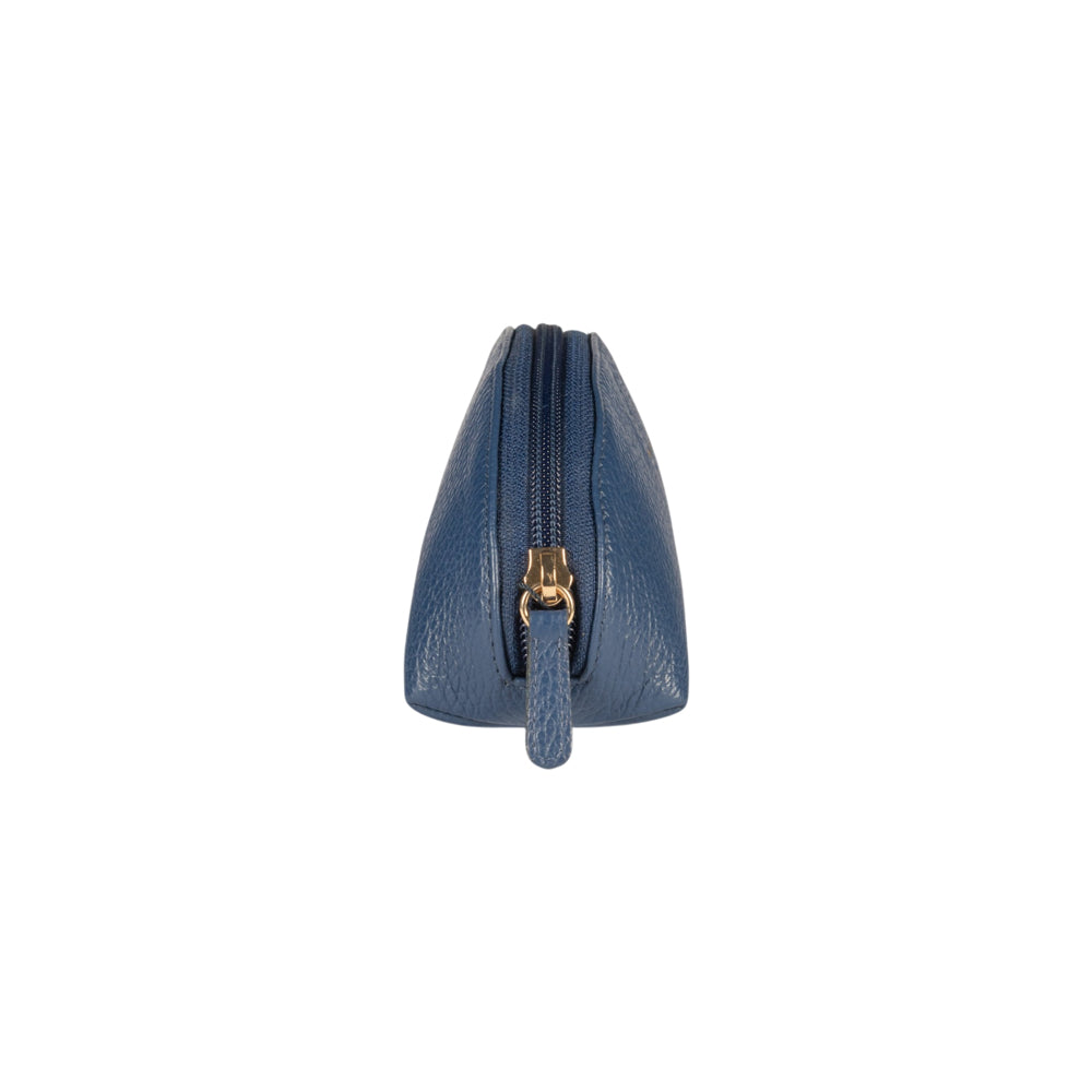 RB1088D | Half-Moon Pencil Case/Clutch Bag Made in Italy in Genuine Dollar Grain Leather. Color: Blue - immagine 2