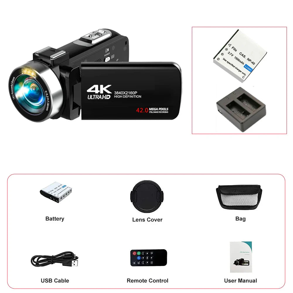 4K Digital Camera Dual Battery 64GB Card Included Black - immagine 2