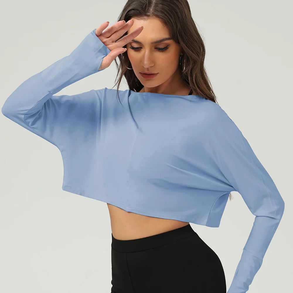 Women's Loose-Fit Long-Sleeve Workout Crop Top - immagine 28