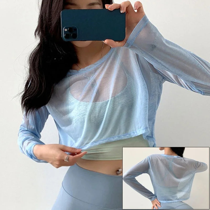 Women's Loose-Fit Long-Sleeve Workout Crop Top - immagine 13
