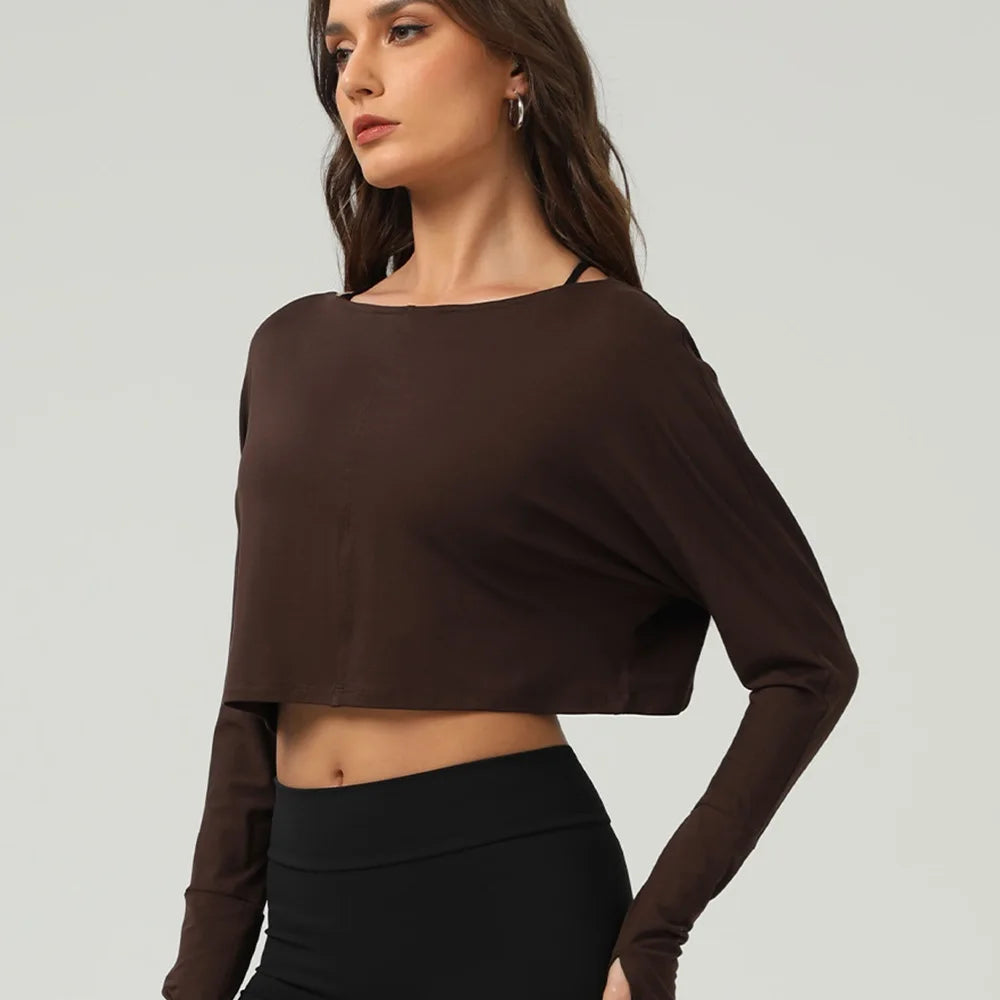 Women's Loose-Fit Long-Sleeve Workout Crop Top - immagine 18