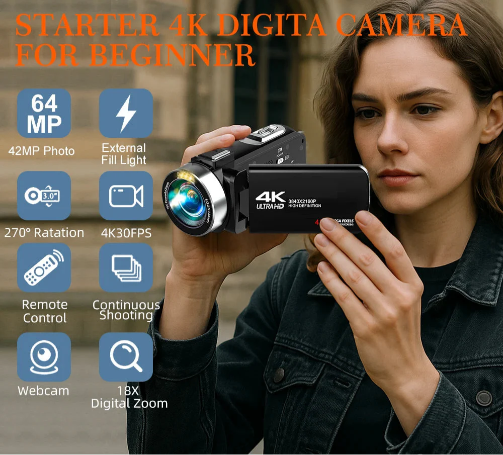 4K Digital Camera Dual Battery 64GB Card Included Black - immagine 4