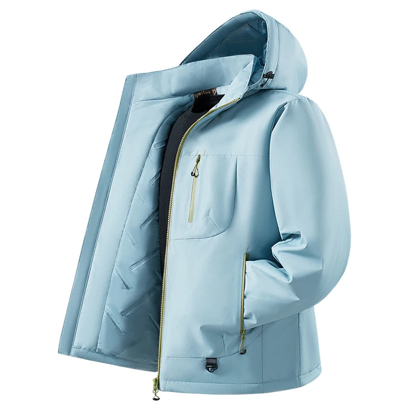 Hooded Long Sleeve Full Zip Outdoor Hiking Jacket with Pockets - immagine 21