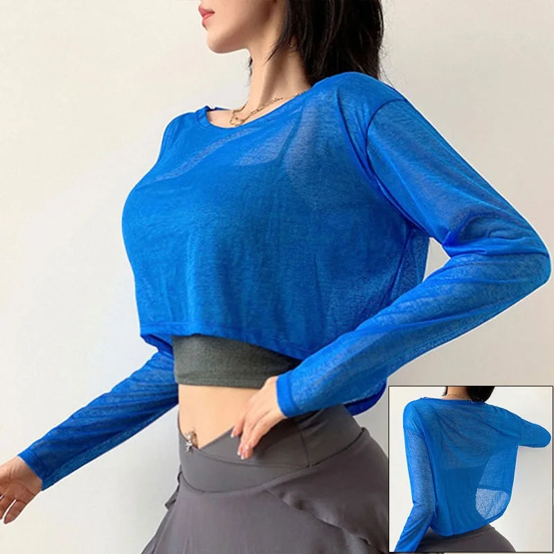 Women's Loose-Fit Long-Sleeve Workout Crop Top - immagine 9