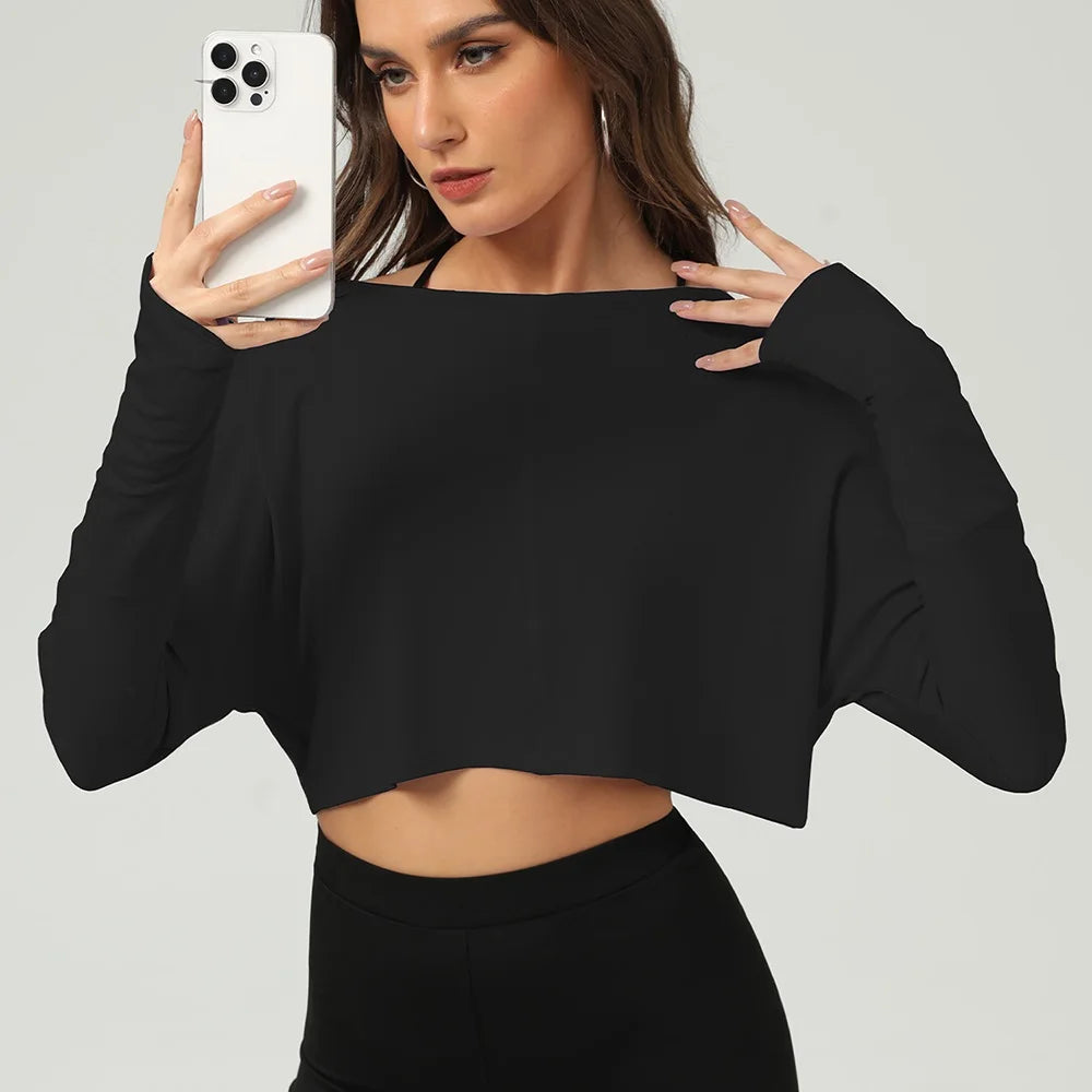 Women's Loose-Fit Long-Sleeve Workout Crop Top - immagine 32