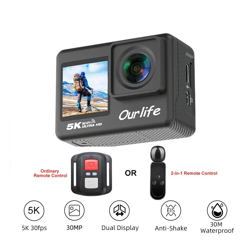 5K Action Camera with Touchscreen Waterproof Black - immagine 3