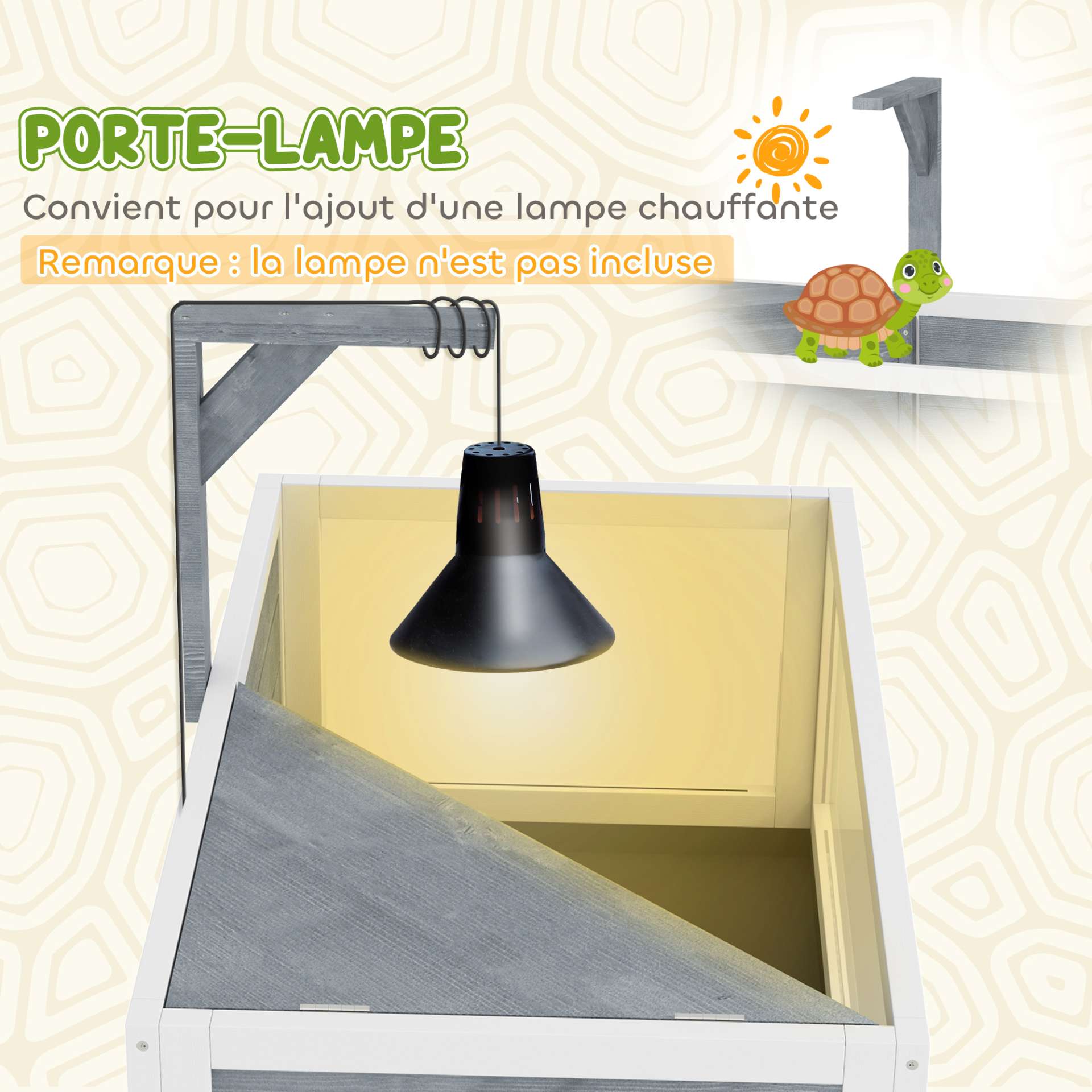 Maison pour tortues terrarium tortue terrestre sur pieds 2 zones toit ouvrant zone interactive 84,5 x 47,5 x 90 cm gris - immagine 7