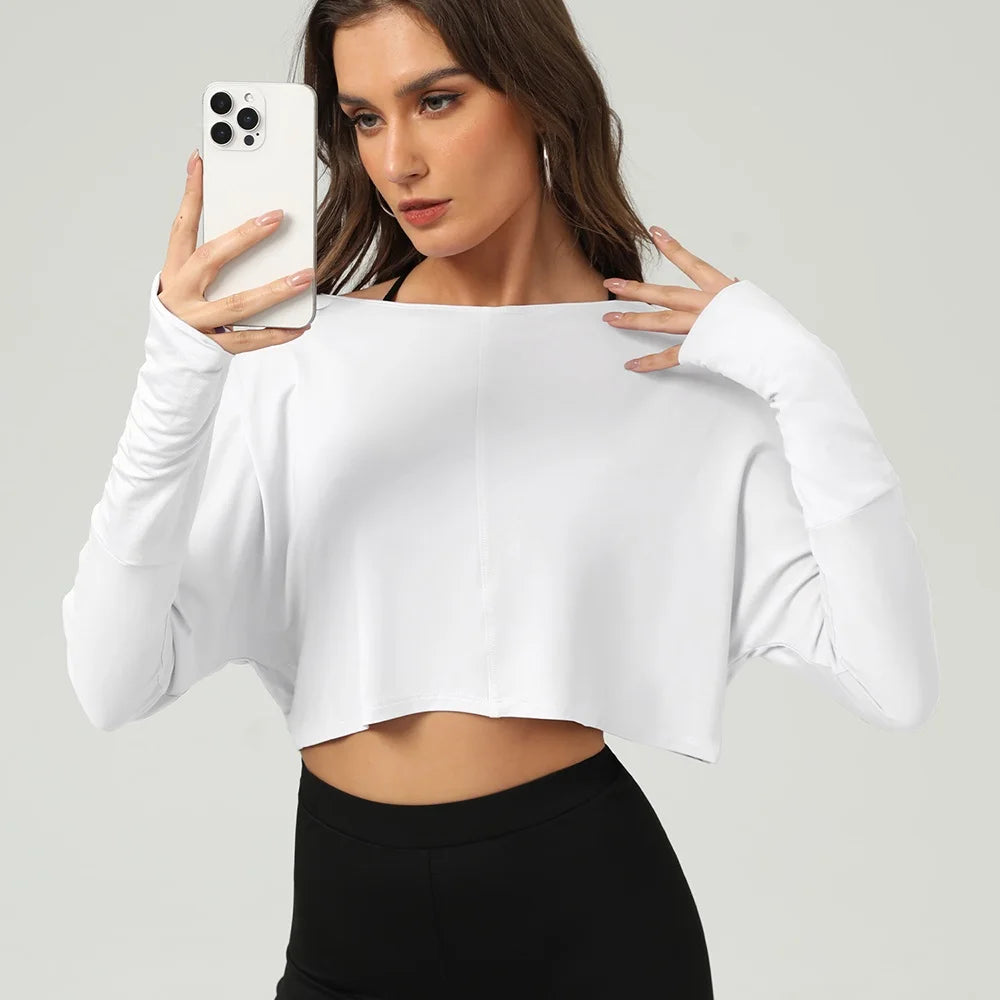 Women's Loose-Fit Long-Sleeve Workout Crop Top - immagine 14