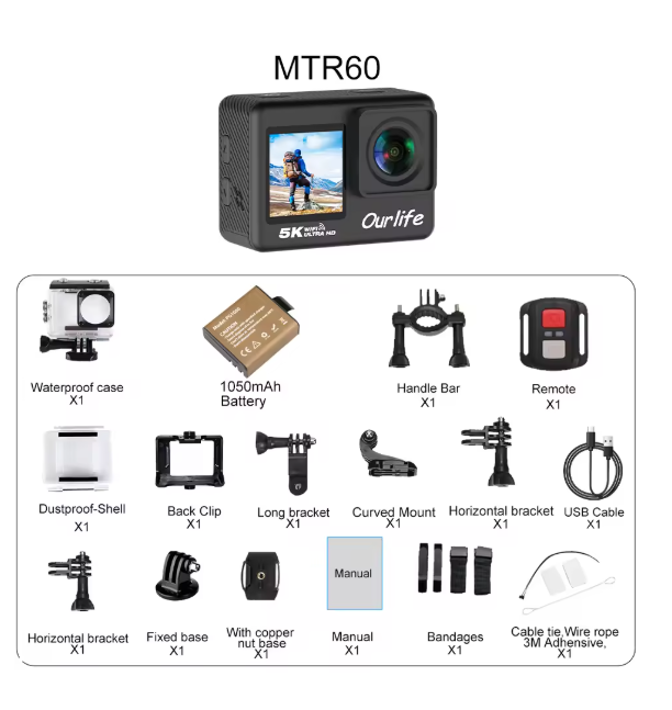 5K Action Camera with Touchscreen Waterproof Black - immagine 2