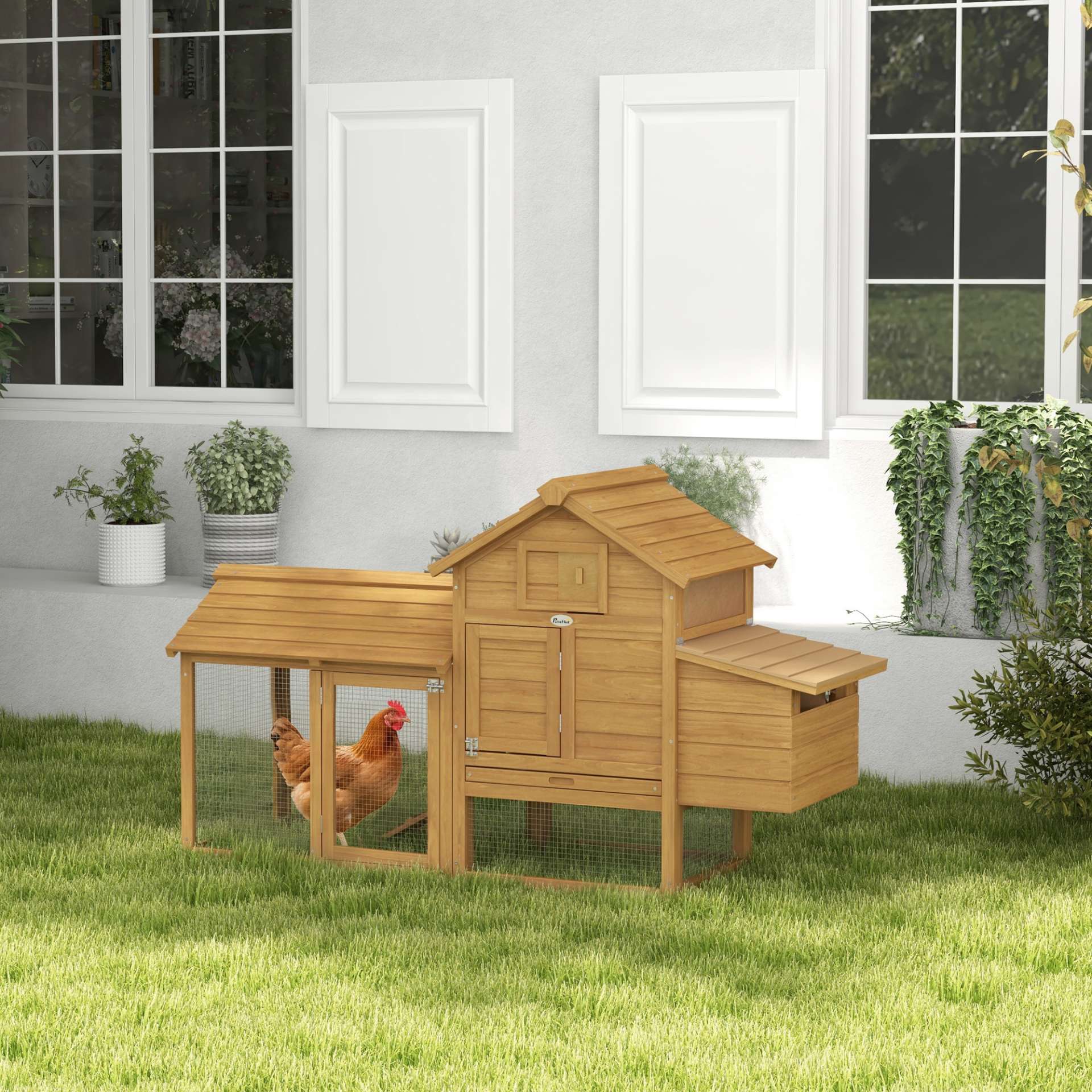 Petit poulailler cottage cage à poules sur pied dim. 151L x 54l x 87H cm multi-équipement bois massif de sapin - immagine 10