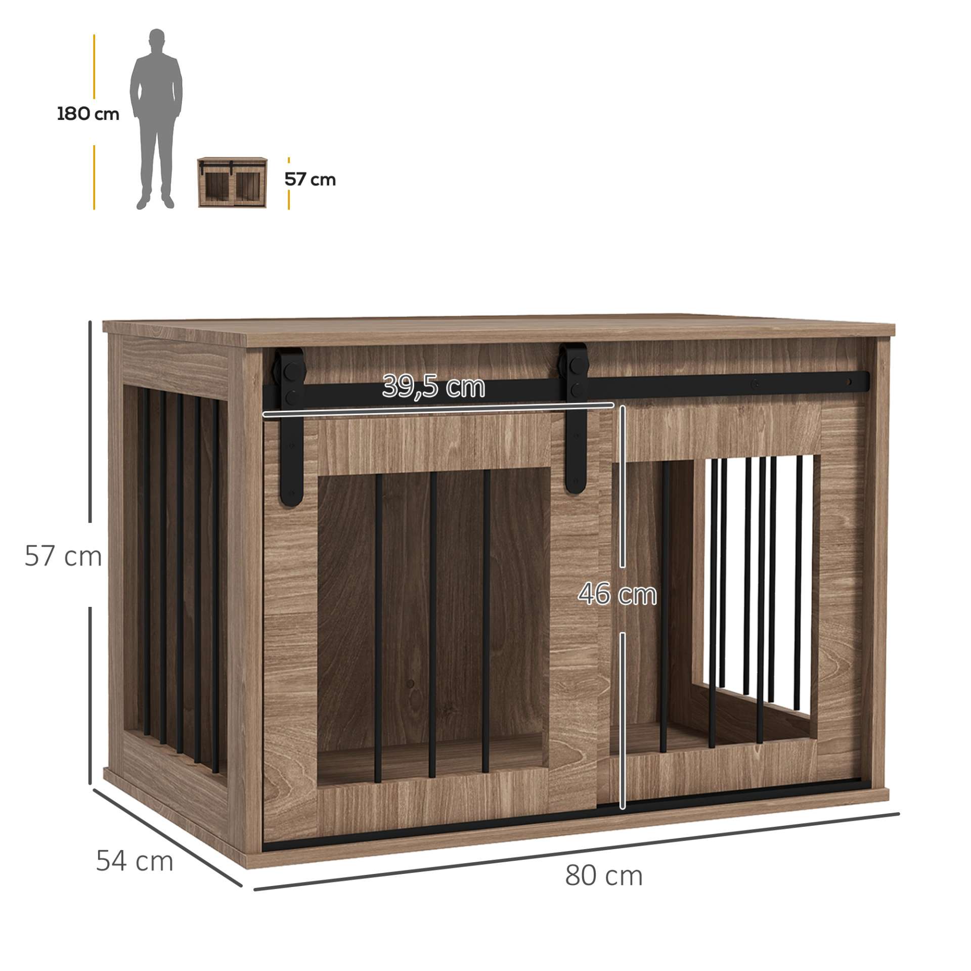 Cage caisse pour chien animaux intérieur porte coulissante, métal effet bois, dim. 57H x 80L x 54l cm - immagine 3