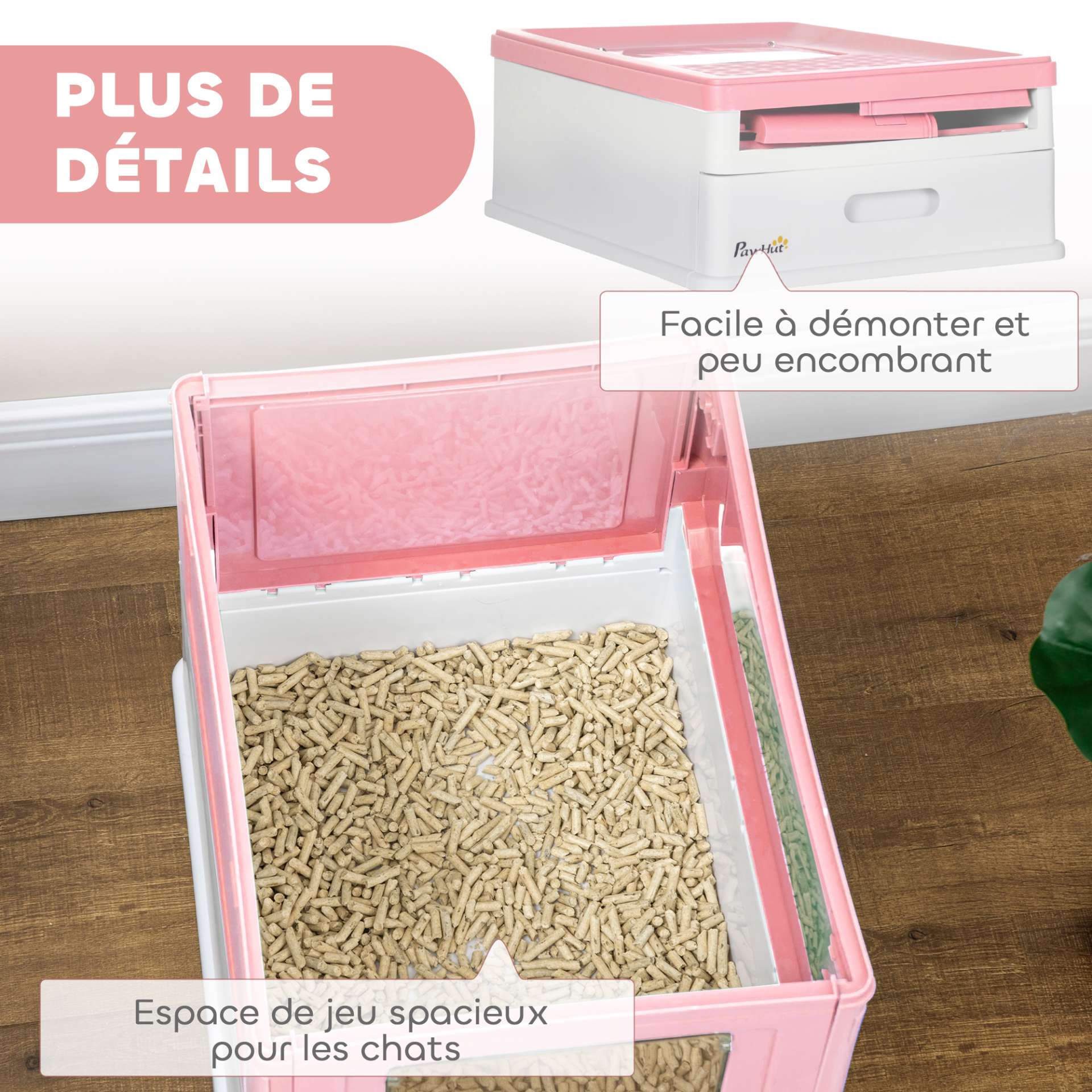 Maison de toilette pour chat pliable double porte battante et supérieure pelle fourni 47,5 x 35,5 x 36,7 cm rose - immagine 7