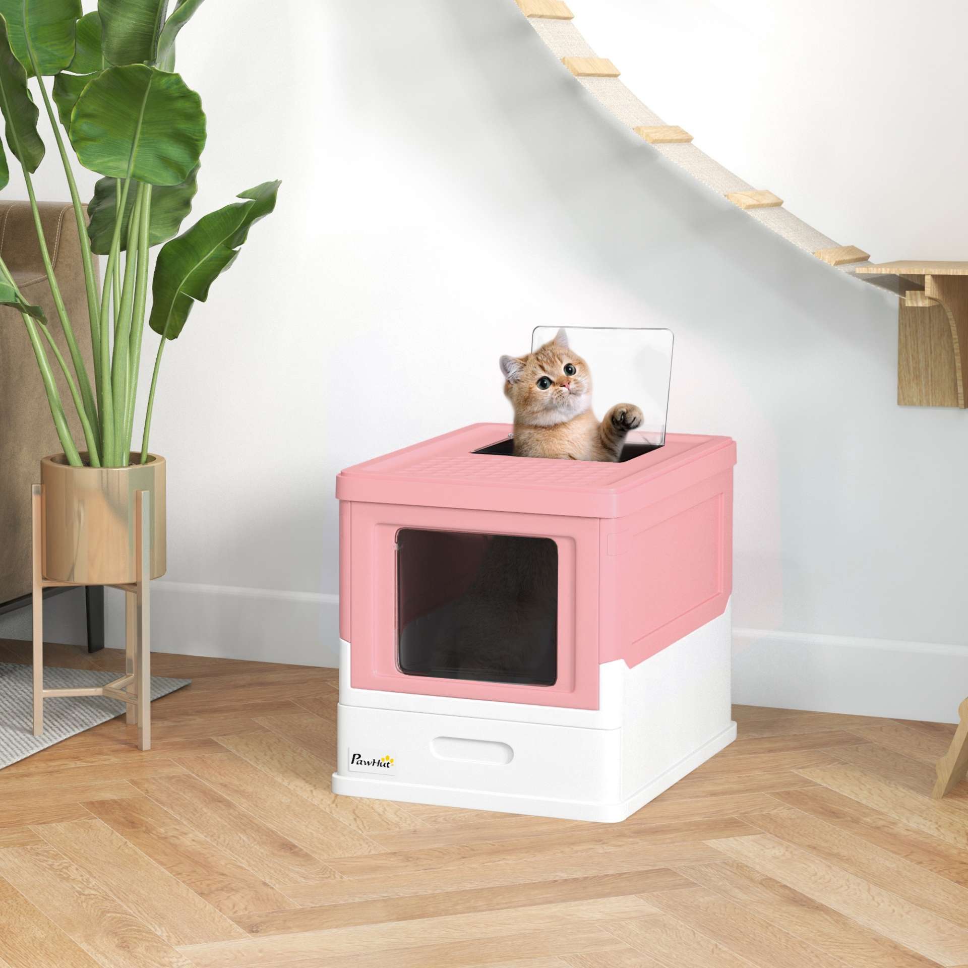 Maison de toilette pour chat pliable double porte battante et supérieure pelle fourni 47,5 x 35,5 x 36,7 cm rose - immagine 10