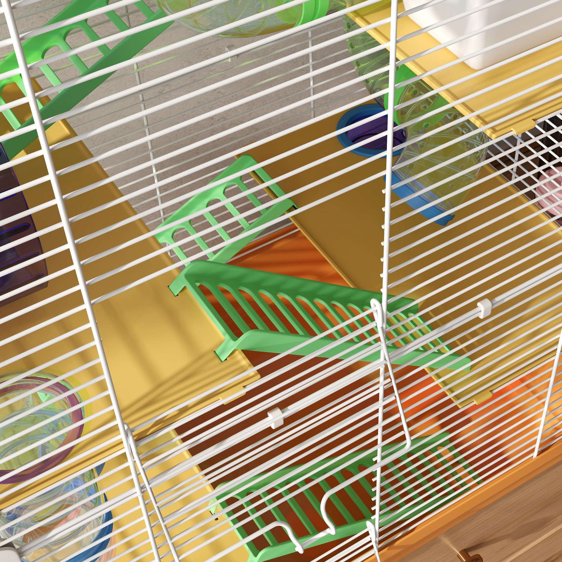 Cage pour hamster et gerbille à 5 étages, habitat sécurisé en grillage métallique avec tunnels, roue, maison et échelles, 46 x 30 x 58 cm, orange - immagine 8