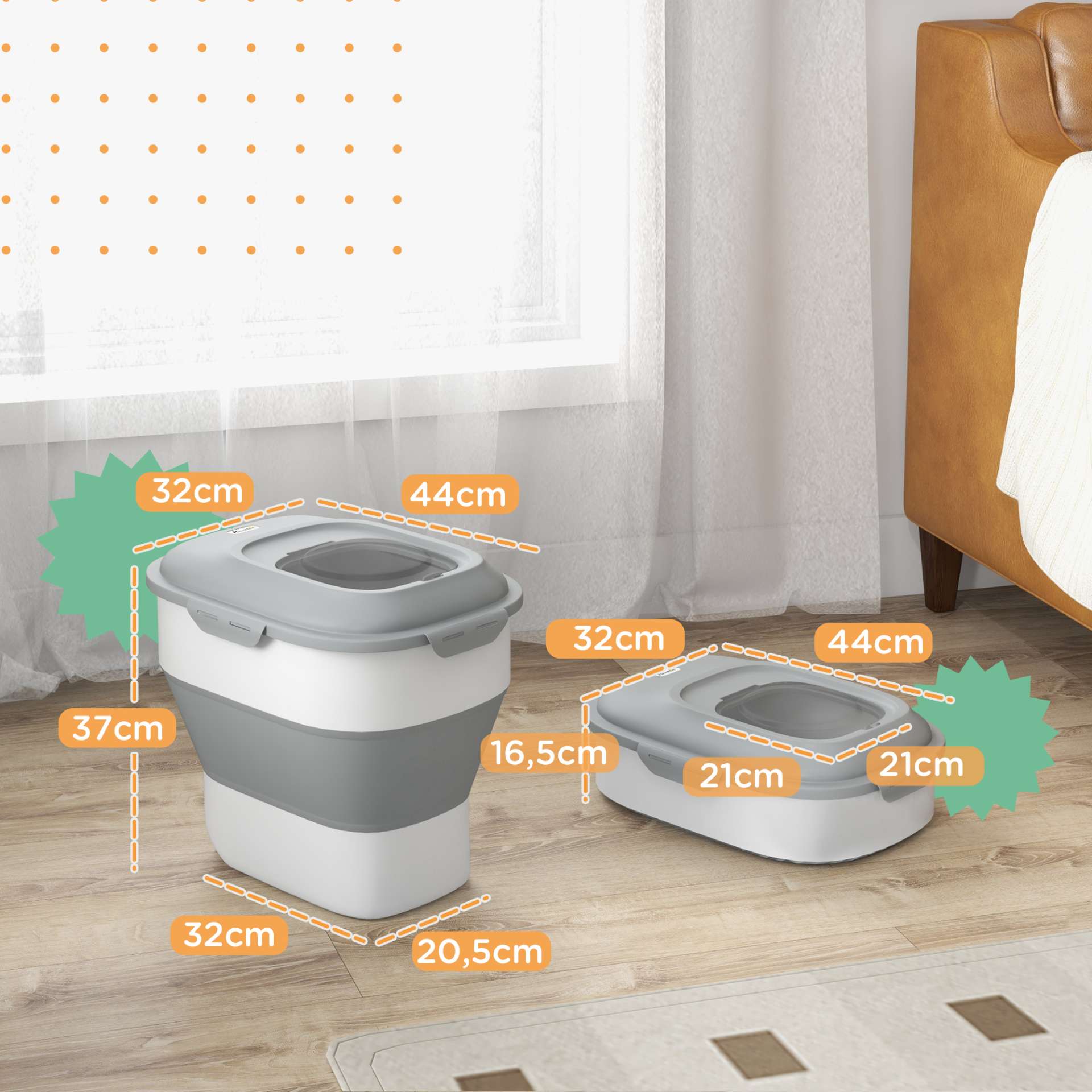 Conteneur à croquettes pour chien pliable 25L rangement hermétique couvercles hermétiques roulettes 44 x 32 x 37 cm gris - immagine 3