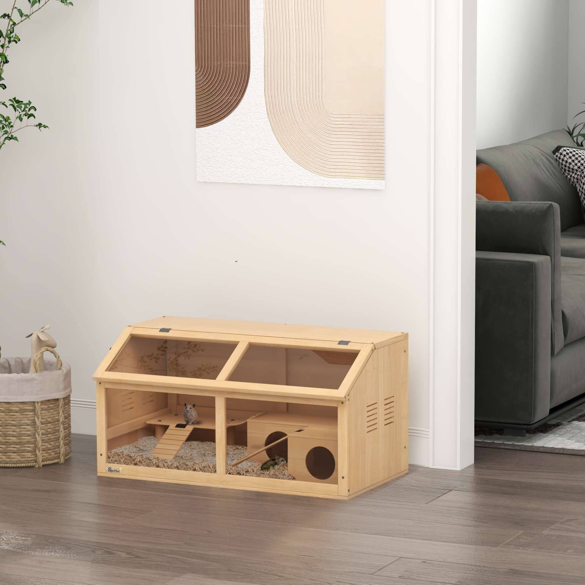 Cage hamster en bois habitat grand pour rongeur ventilation couvercle ouvrant et accessoires 85x45x44cm bois naturel - immagine 10