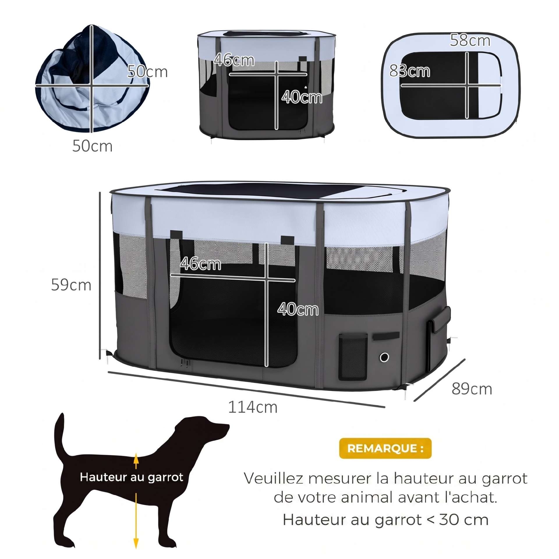 Parc pliable pour animaux de compagnie parc pour chiots en tissu Oxford avec fenêtres et portes sac de rangement gris - immagine 3