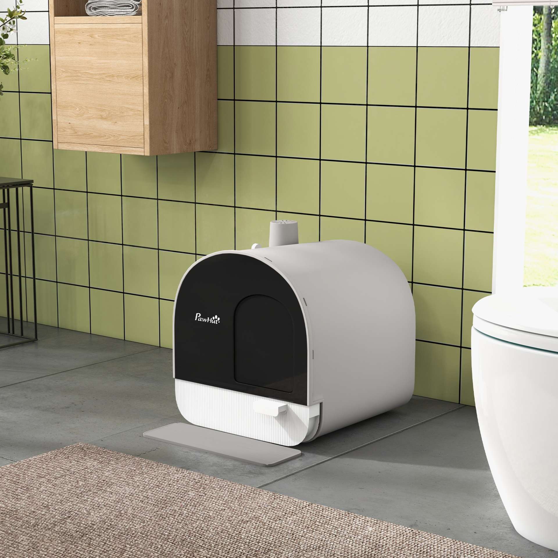 Bac à litière pour chat avec porte battante pelle et filtre inclus dim. 43L x 44l x 47H cm gris - immagine 2