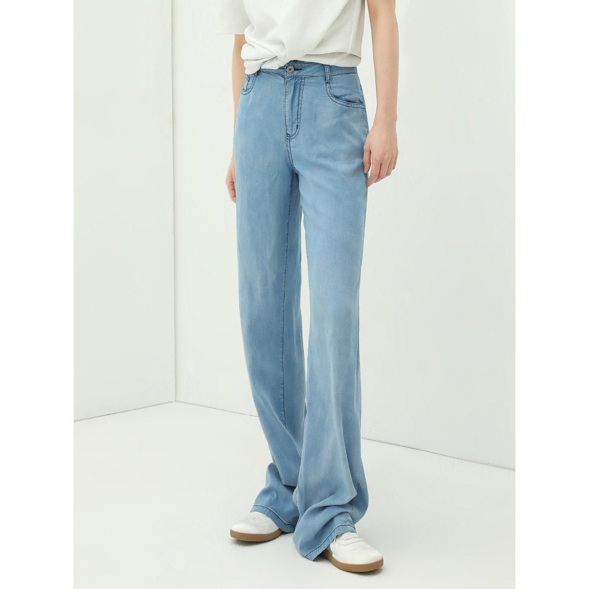 High Waist Draped Straight Leg Blue Jeans - immagine 5