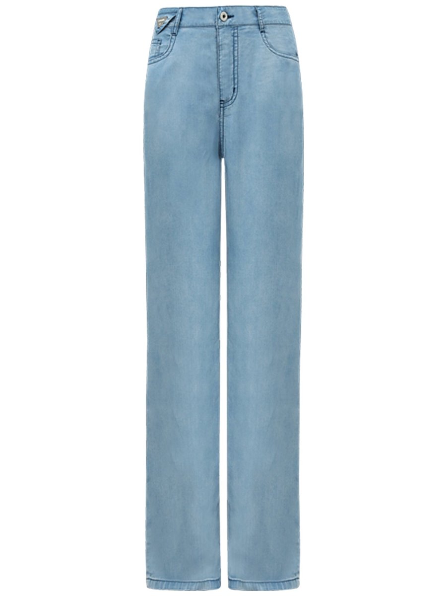 High Waist Draped Straight Leg Blue Jeans - immagine 4