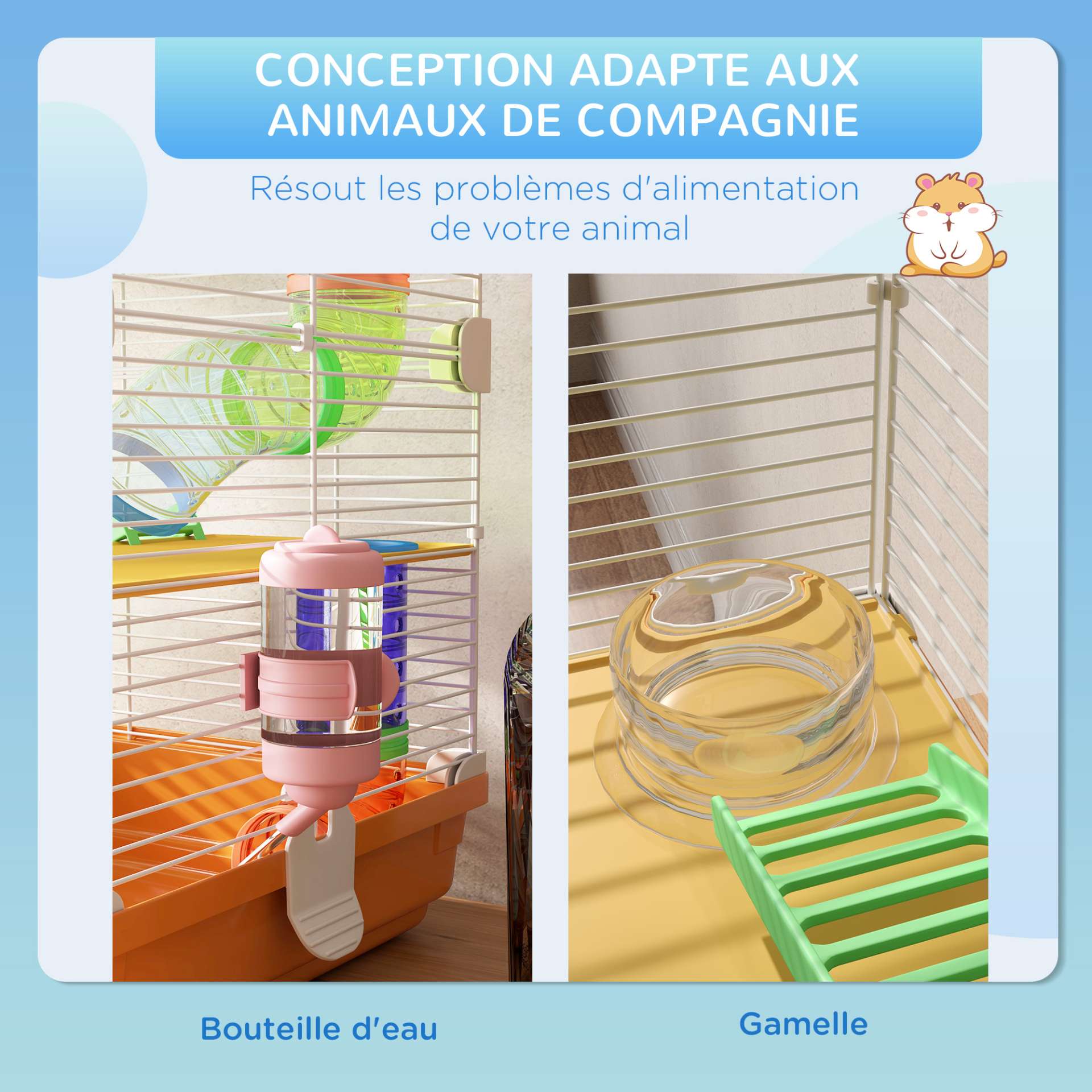 Cage pour hamster et gerbille à 5 étages, habitat sécurisé en grillage métallique avec tunnels, roue, maison et échelles, 46 x 30 x 58 cm, orange - immagine 5