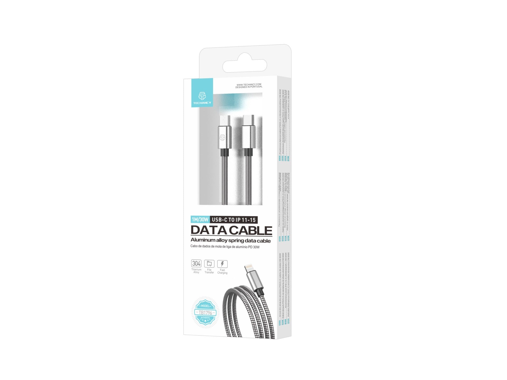 Techancy Cabo Usb C Para Lightning 1m TB1796, Design Totalmente Metálico, Resistente A Animais, Carregamento Rápido De 30 Watts - immagine 5