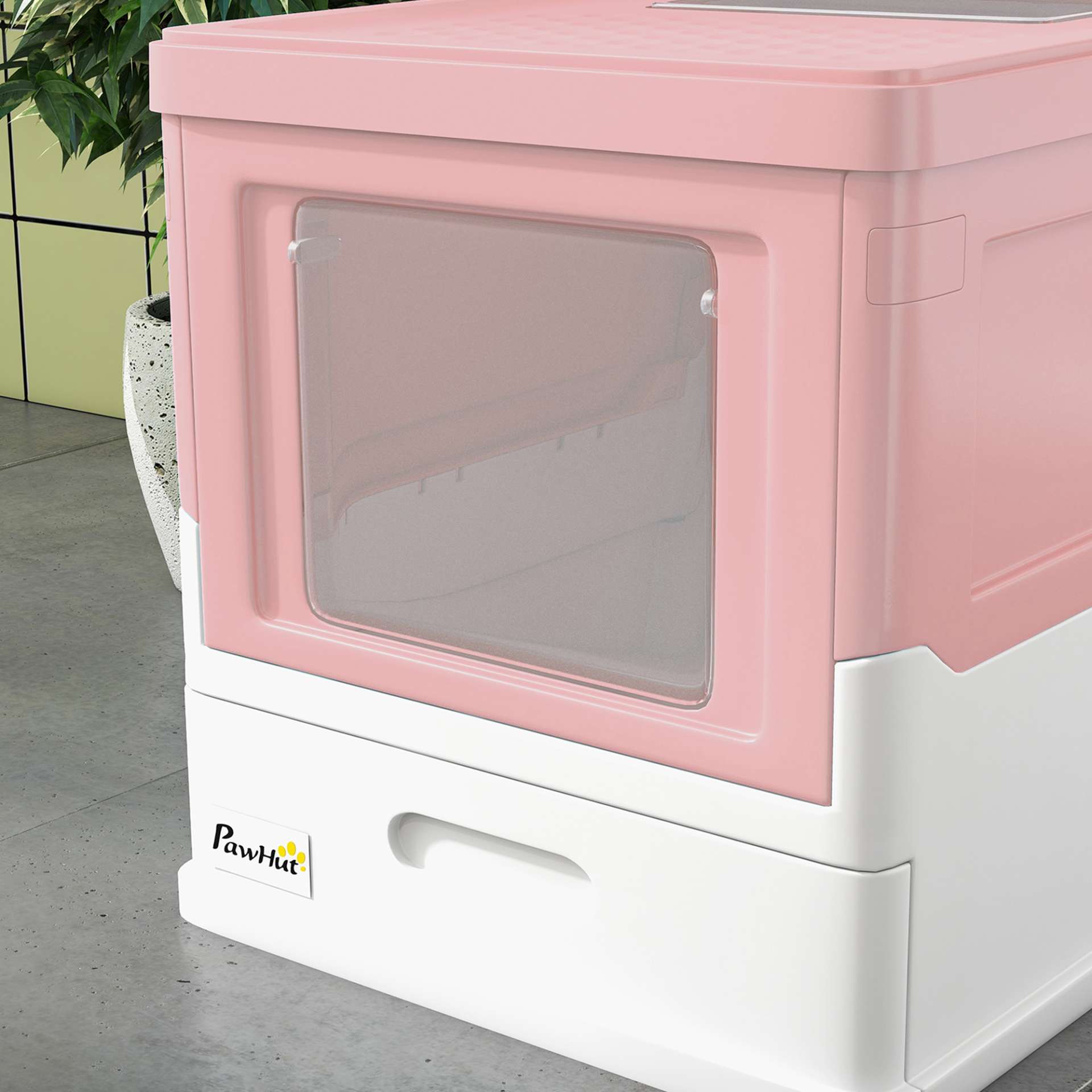 Maison de toilette pour chat pliable double porte battante et supérieure pelle fourni 47,5 x 35,5 x 36,7 cm rose - immagine 9