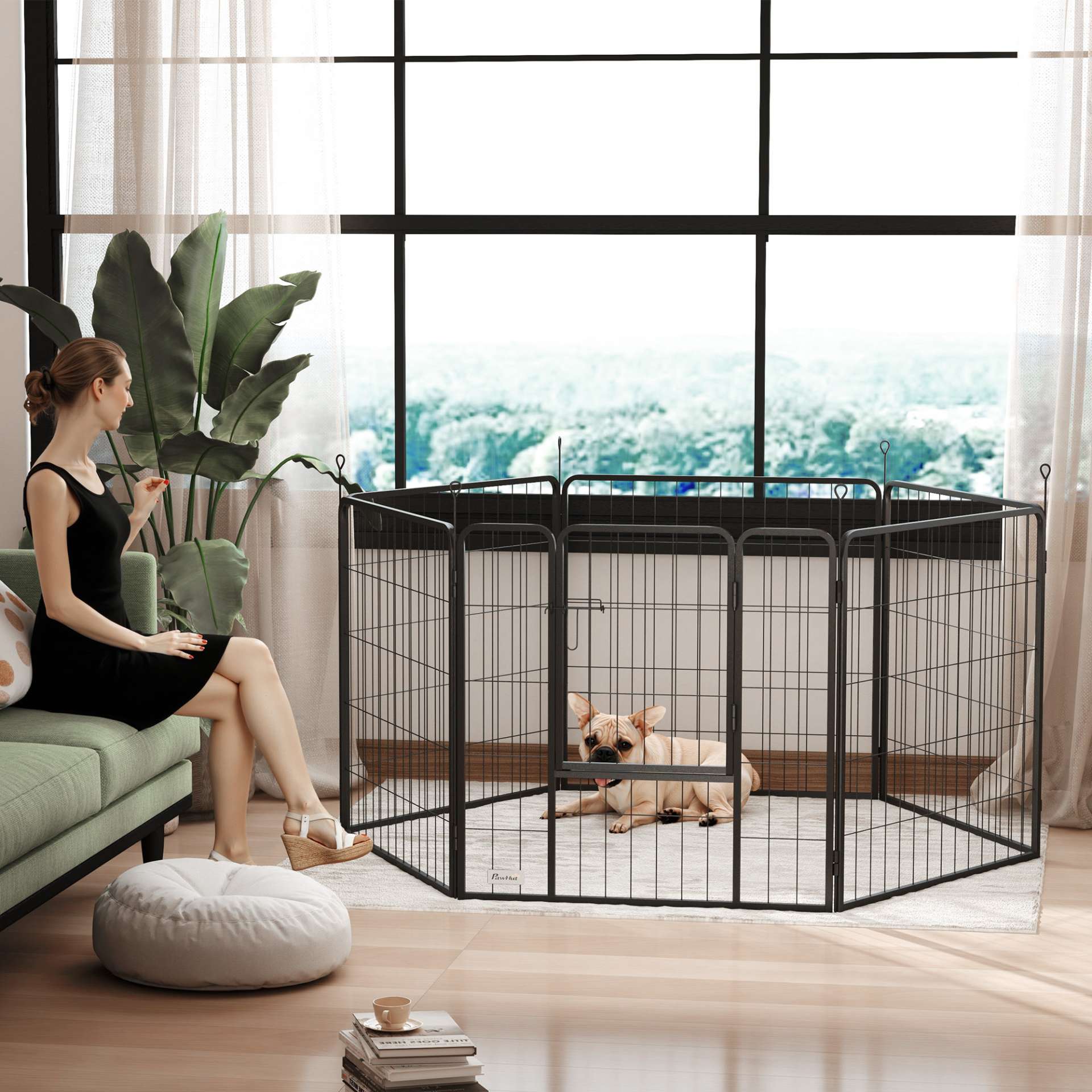 Parc pour chien, enclos chien 6 panneaux modulable et pliable, portable en acier avec porte 80 x 80 gris - immagine 10