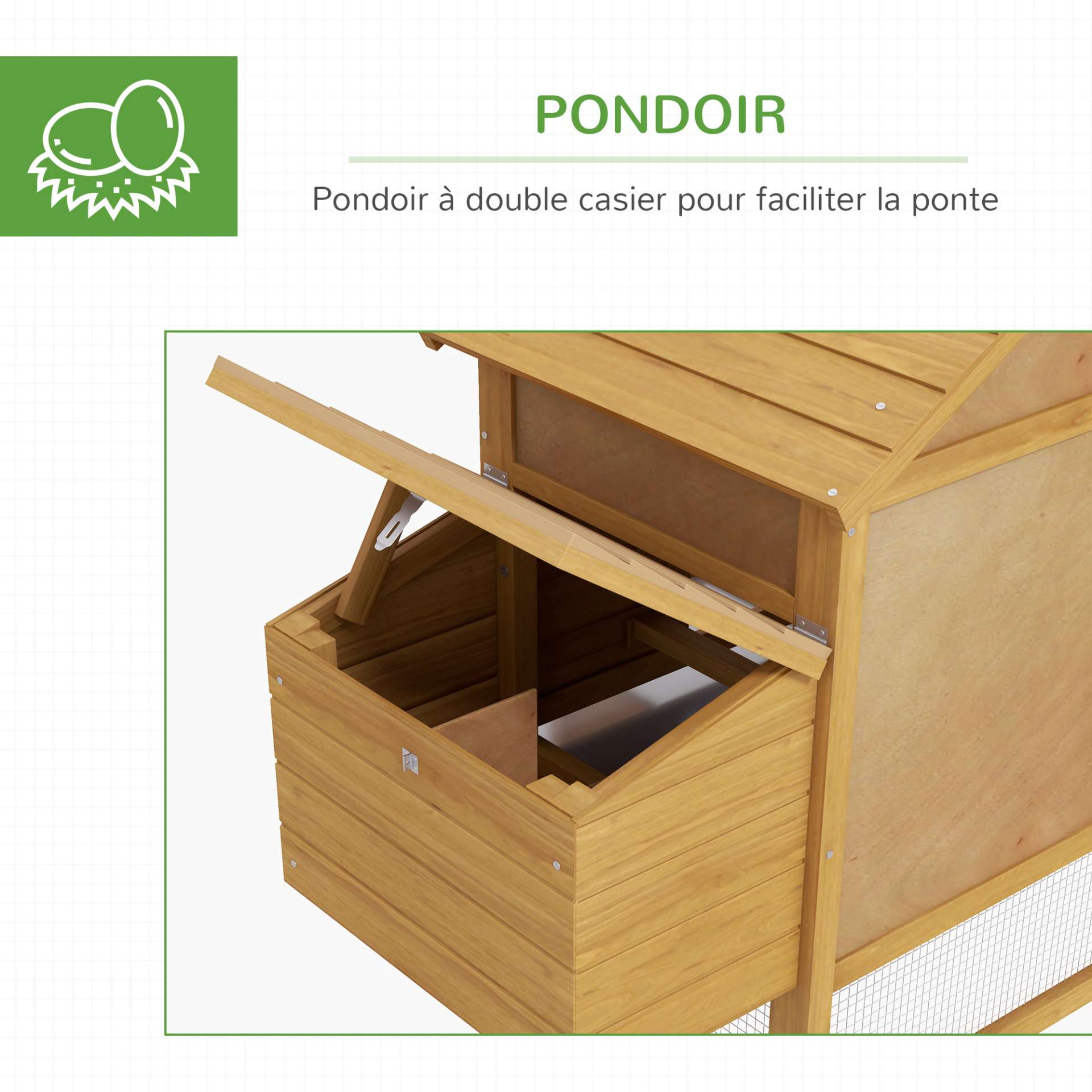 Petit poulailler cottage cage à poules sur pied dim. 151L x 54l x 87H cm multi-équipement bois massif de sapin - immagine 6