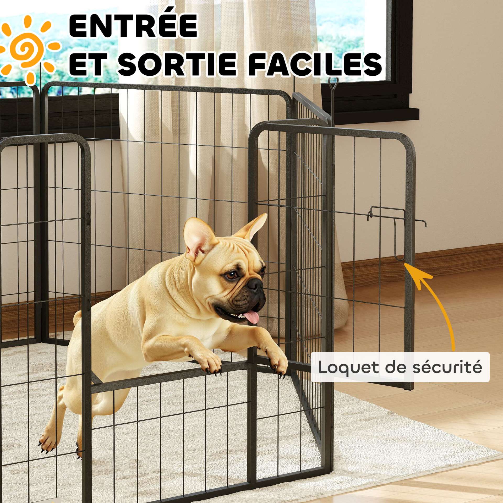 Parc pour chien, enclos chien 6 panneaux modulable et pliable, portable en acier avec porte 80 x 80 gris - immagine 5